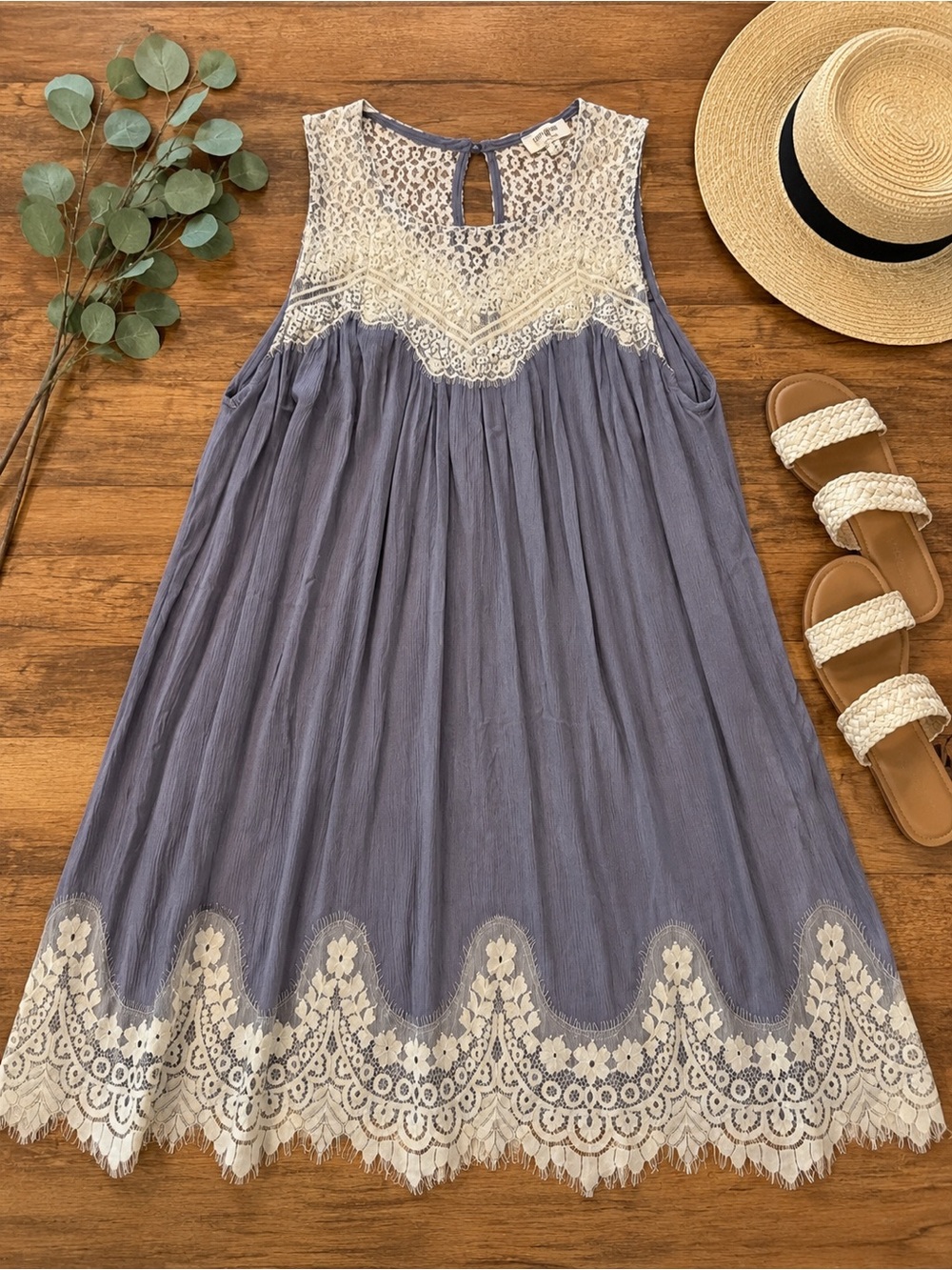 Umgee Lace Trim Sleeveless Women's Mini Dress Size med (v)